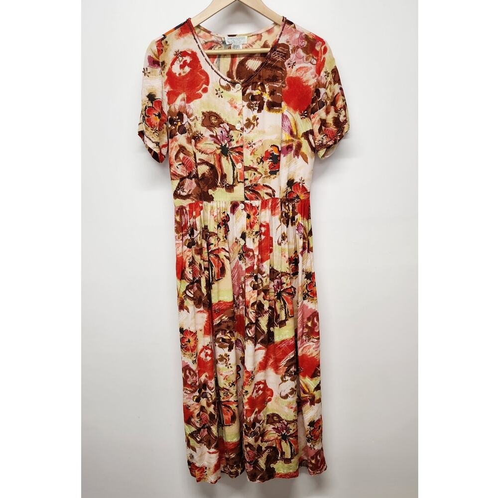 Vintage Lew Magram Collection New York Short Sleeve Floral Maxi Dress, Size Sm
